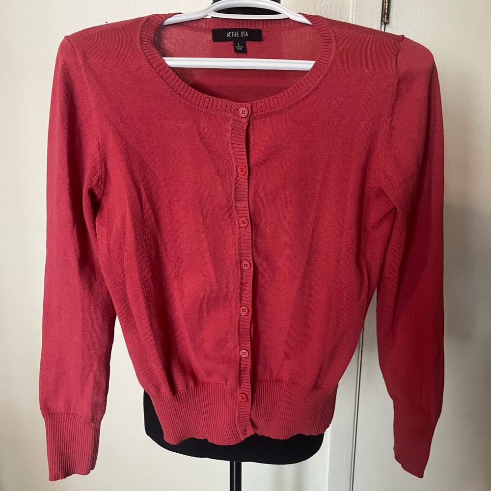 Adorable watermelon-colored cardigan
